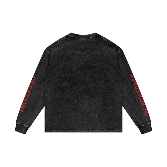 BSC RED ACID WASHED OVERSIZE LONG SLEEVE