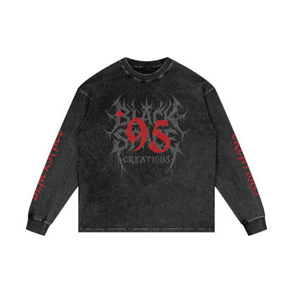 BSC RED ACID WASHED OVERSIZE LONG SLEEVE