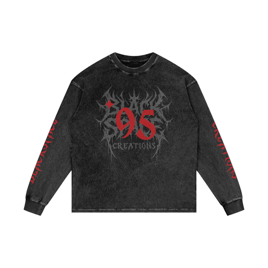 BSC RED ACID WASHED OVERSIZE LONG SLEEVE