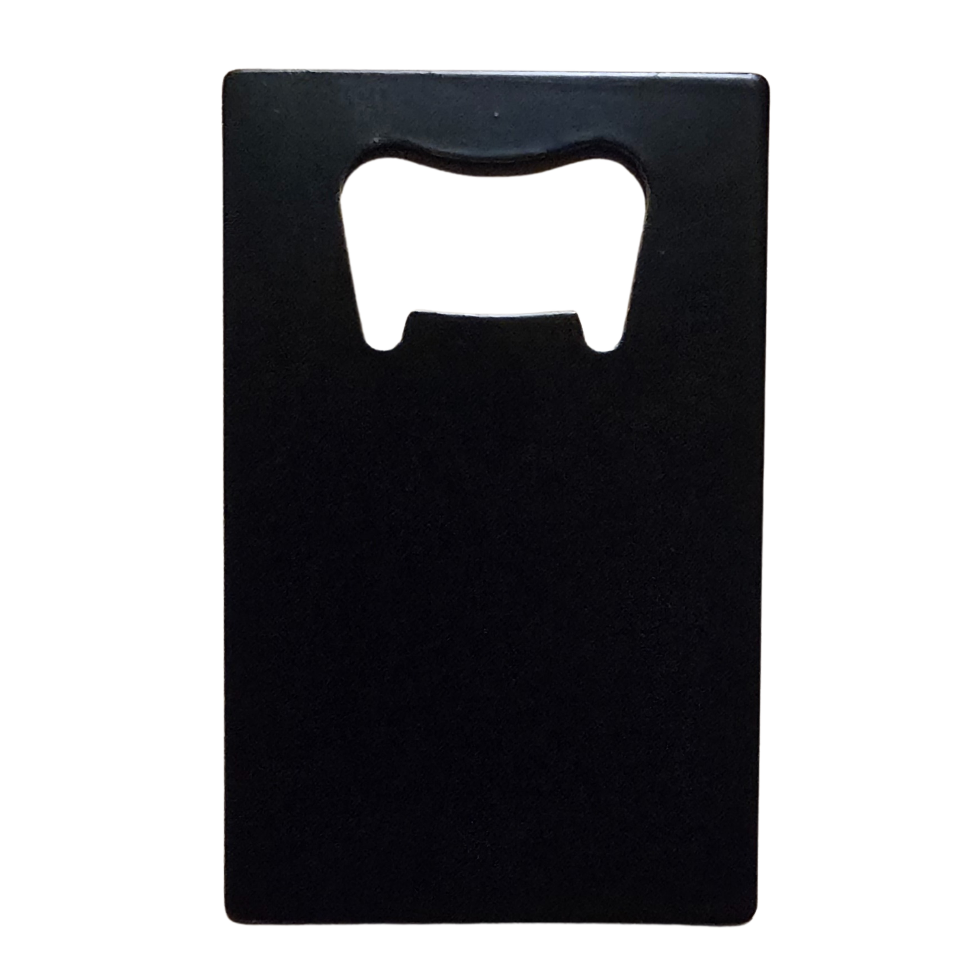 Black bottle opener with a white cutout shape on a white background