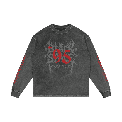 BSC RED ACID WASHED OVERSIZE LONG SLEEVE
