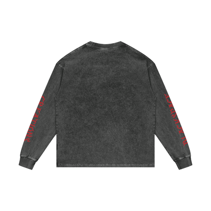 BSC RED ACID WASHED OVERSIZE LONG SLEEVE