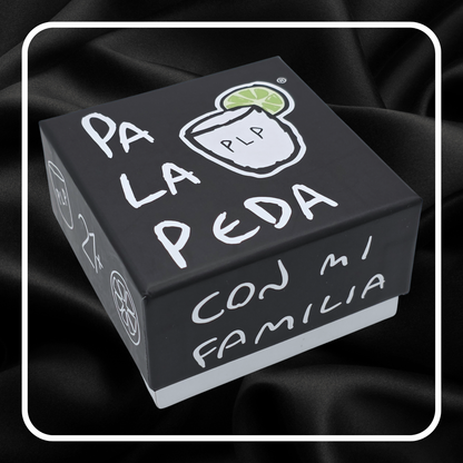 Black box with white text and a logo on a black background