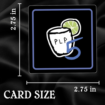 Card size measurement with a graphic of a margarita and lime on a black background