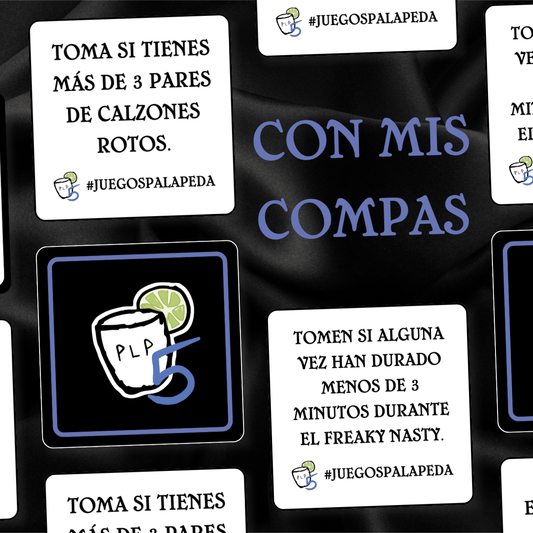 Card game with text and a tequila shot icon on a dark background