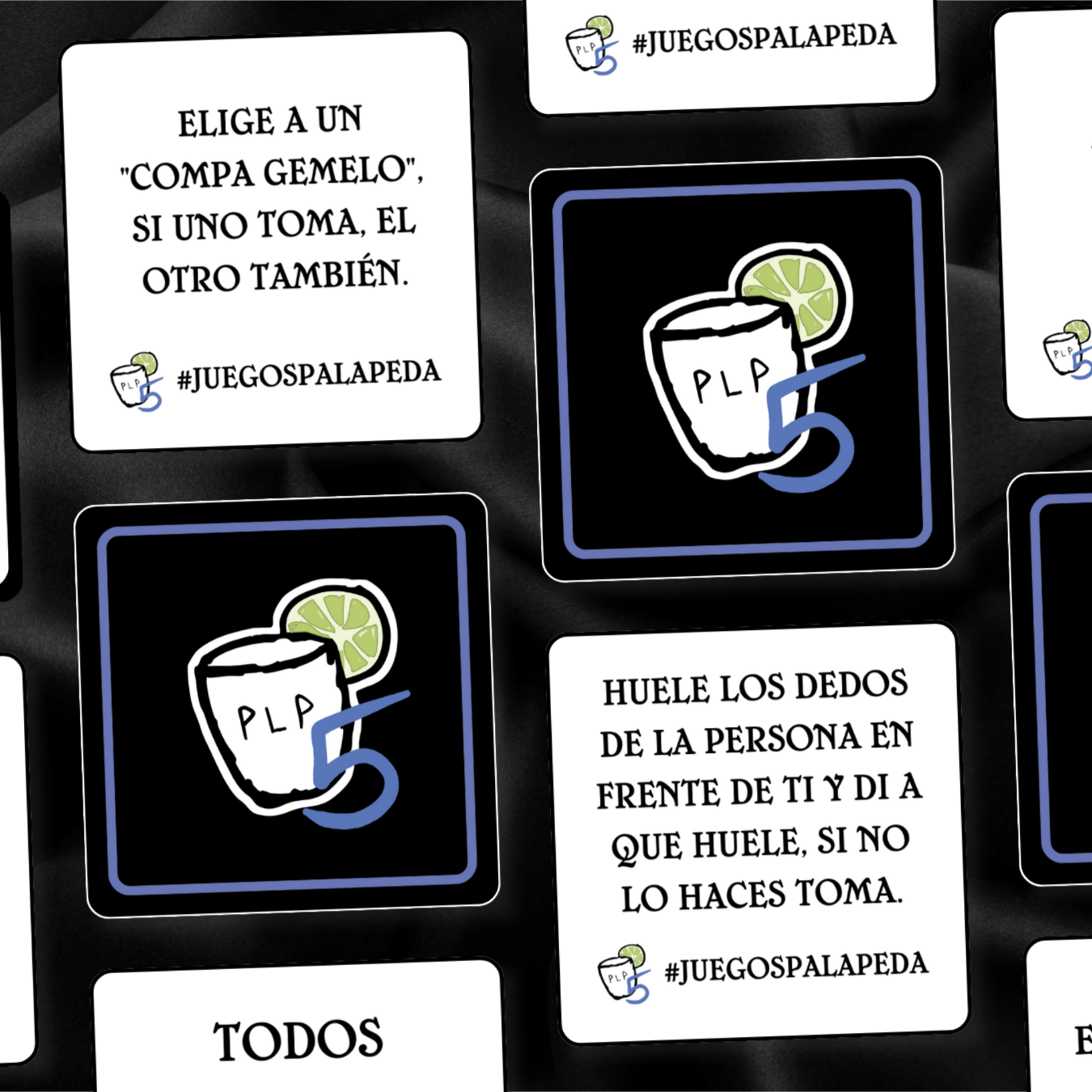 Playing cards with text and graphics on a dark background