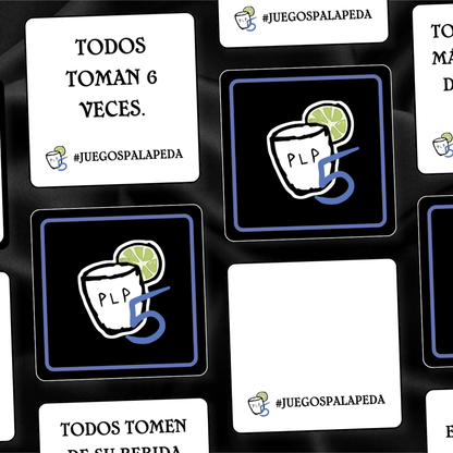 Playing cards with tequila shot graphic and text on a black background