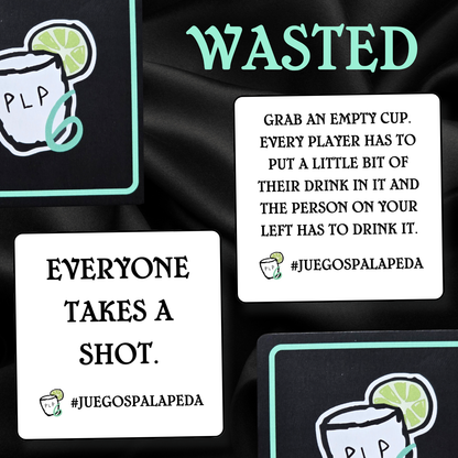 Playing cards with text and graphics on a dark background