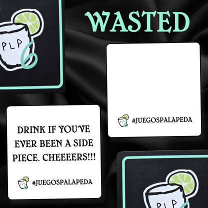 Playing cards with humorous text and graphics on a dark background