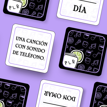 Playing cards with text and graphics on a purple background